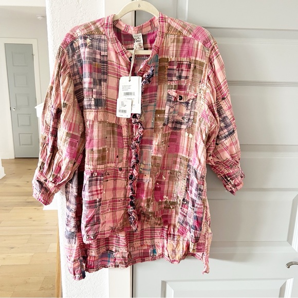 NWT Magnolia Pearl Mads Top Plaid Bleach Patchwork Free People - Picture 4 of 14